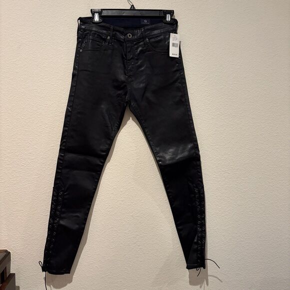 NWT AG Adriano Goldschmied Women's 27 Farrah Skinny Ankle Side Lace Black Pants - Picture 4 of 11